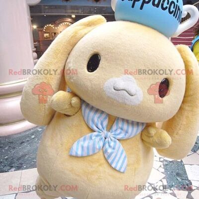 REDBROKOLY mascot little yellow rabbit with a teapot on his head , REDBROKO__0565