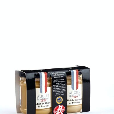 Schachtel mit 2 Label Rouge Honigen aus der Provence - 2 Gläser mit 250 g