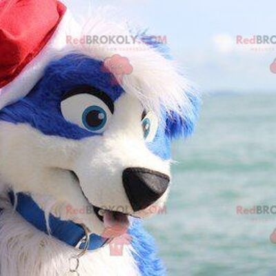 Blue and white dog REDBROKOLY mascot , REDBROKO__0593