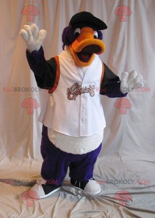 Purple and black orange duck REDBROKOLY mascot in sportswear , REDBROKO__0597
