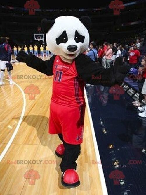 Black and white panda REDBROKOLY mascot in sportswear , REDBROKO__0602