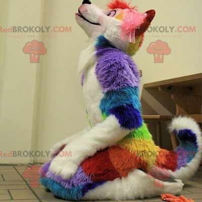 Multicolored dog REDBROKOLY mascot all hairy , REDBROKO__0607