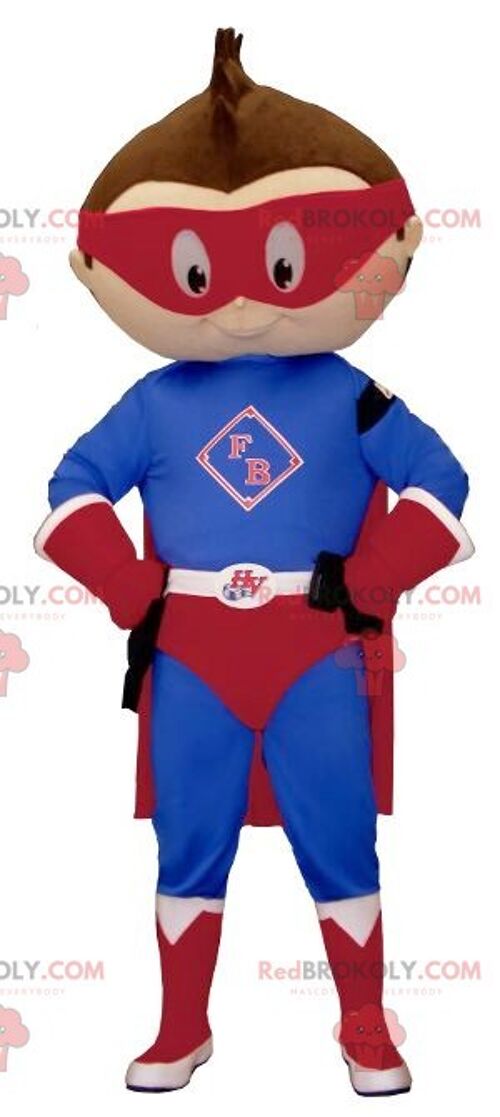 Little boy REDBROKOLY mascot dressed in superhero outfit , REDBROKO__0615