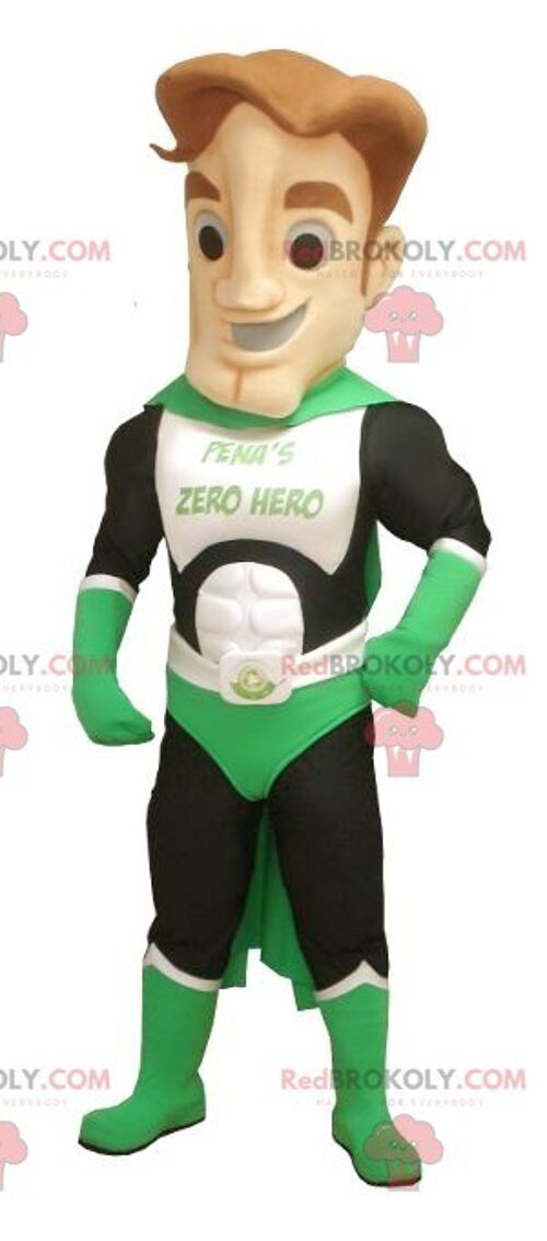 Green white and black superhero REDBROKOLY mascot , REDBROKO__0617