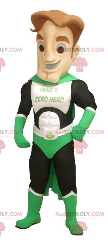 Mascotte de super-héros vert blanc et noir REDBROKOLY, REDBROKO__0617