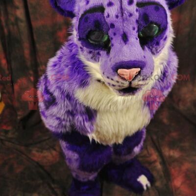 Purple and white cheetah feline tiger REDBROKOLY mascot , REDBROKO__0630