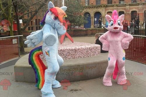 2 colorful unicorn pony REDBROKOLY mascots , REDBROKO__0634
