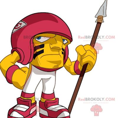 Mascotte REDBROKOLY della grande testa del calciatore americano giallo e rosso, REDBROKO__0644