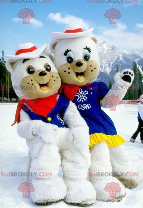 2 polar bear REDBROKOLY mascots dressed as cowboys , REDBROKO__0679