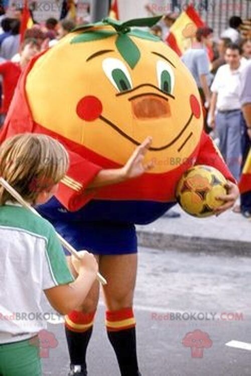 Giant tangerine orange REDBROKOLY mascot in sportswear , REDBROKO__0682