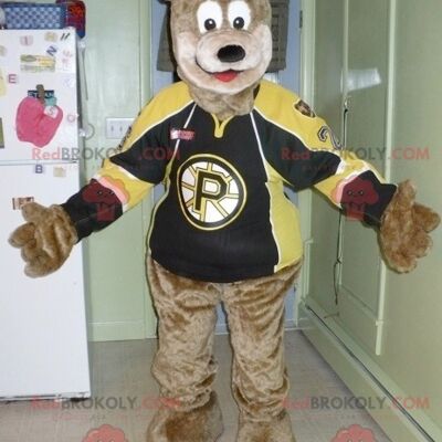 Brown bear REDBROKOLY mascot in sportswear , REDBROKO__0700