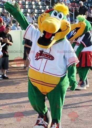 Mascotte de crocodile vert et jaune REDBROKOLY souriant, REDBROKO__0741