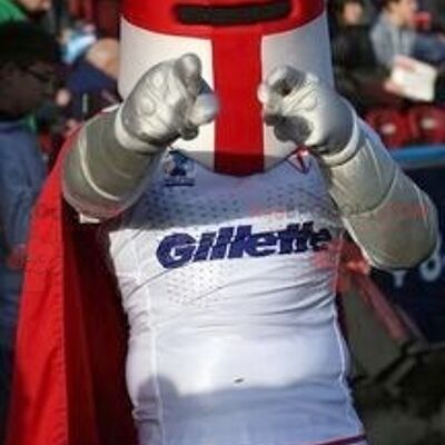 Knight REDBROKOLY mascot with a helmet and a red cape , REDBROKO__0748