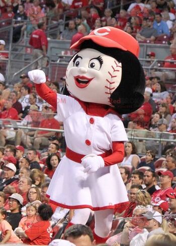 Mascotte de fille REDBROKOLY avec une tête en forme de balle de baseball, REDBROKO__0750 1