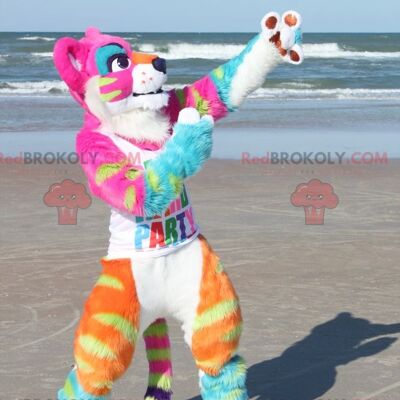 Pink lioness tigress REDBROKOLY mascot full of neon colors , REDBROKO__0766