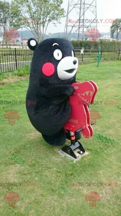 Black and white bear REDBROKOLY mascot with red cheeks , REDBROKO__0768