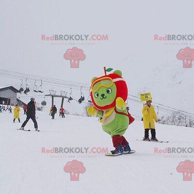 Green bear REDBROKOLY mascot with an apple-shaped head , REDBROKO__0794
