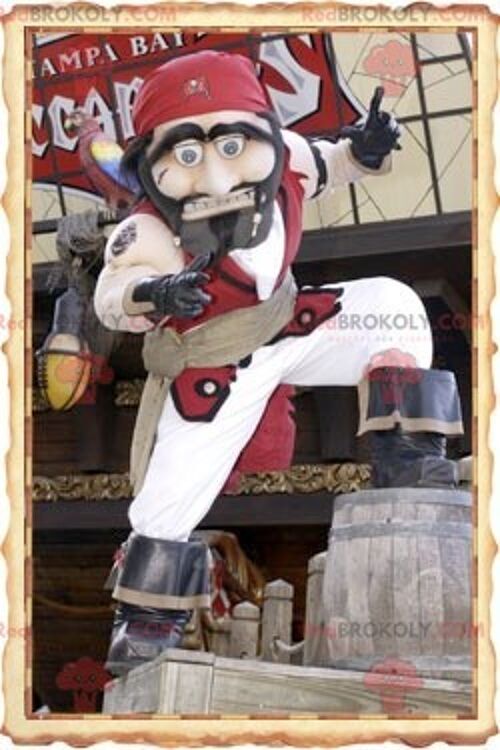 Pirate REDBROKOLY mascot in traditional white and red outfit , REDBROKO__0817
