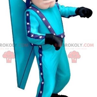 Blue aviator REDBROKOLY mascot with a helmet and glasses , REDBROKO__0822