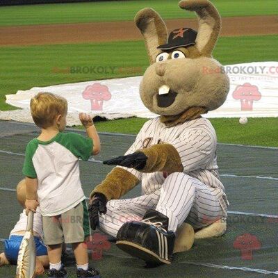 Giant brown rabbit REDBROKOLY mascot in baseball outfit , REDBROKO__0824