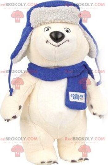 Mascotte d'ours polaire REDBROKOLY avec une écharpe et un bonnet, REDBROKO__0829 1