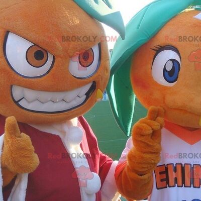 2 giant orange REDBROKOLY mascots , REDBROKO__0836