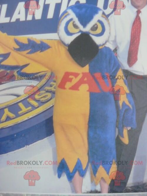 Owl REDBROKOLY mascot blue white and yellow , REDBROKO__0837
