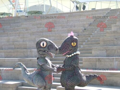 2 cheetah-style spotted couple dinosaur REDBROKOLY mascots , REDBROKO__0841