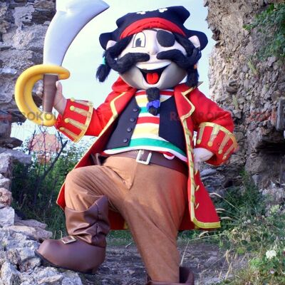 Mascotte de pirate coloré REDBROKOLY en tenue traditionnelle, REDBROKO__0881