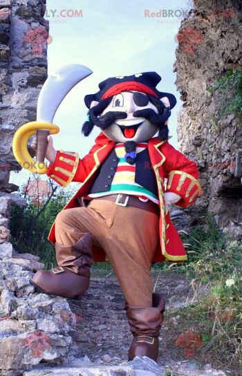 Mascotte de pirate coloré REDBROKOLY en tenue traditionnelle, REDBROKO__0881