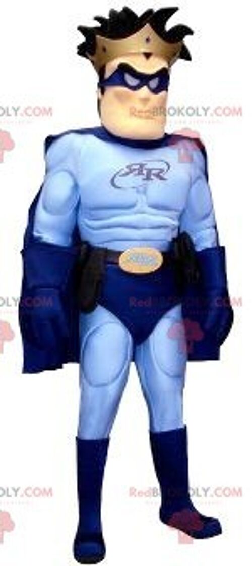 Superhero REDBROKOLY mascot in blue outfit , REDBROKO__0907