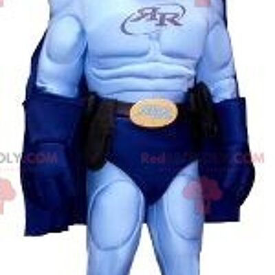 Superhero REDBROKOLY mascot in blue outfit , REDBROKO__0907