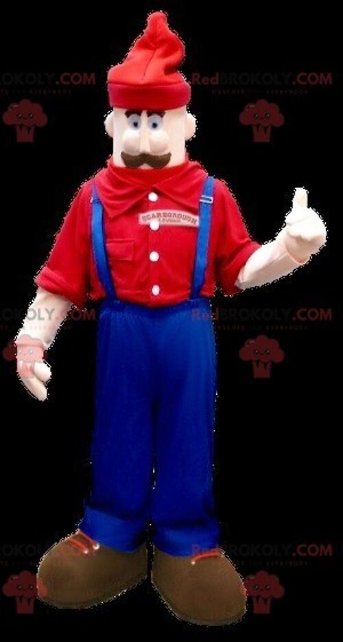 REDBROKOLY mascot mustached man in overalls , REDBROKO__0918