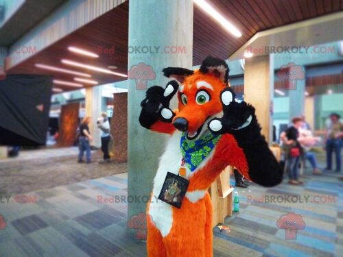 Black and white orange fox REDBROKOLY mascot , REDBROKO__0936