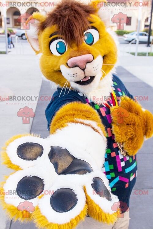 Yellow and white tiger lion REDBROKOLY mascot , REDBROKO__0968