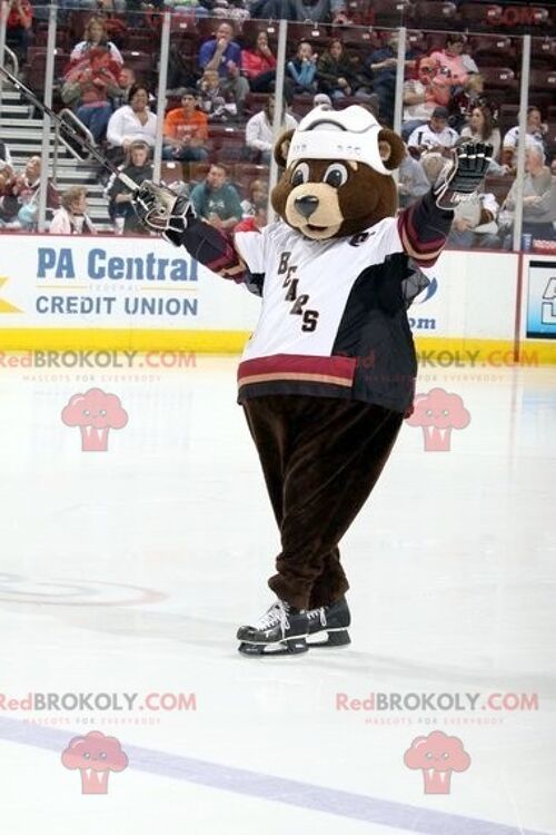 Brown bear REDBROKOLY mascot in hockey gear , REDBROKO__0969