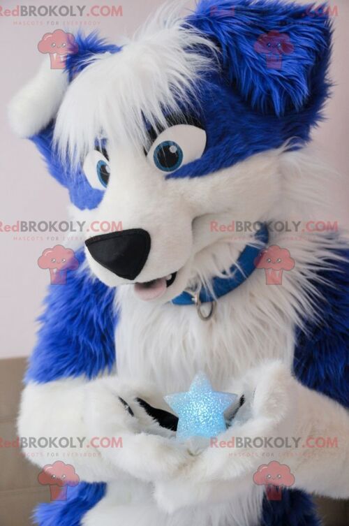 Blue and white dog REDBROKOLY mascot , REDBROKO__0990
