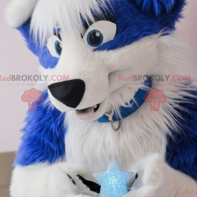 Blue and white dog REDBROKOLY mascot , REDBROKO__0990