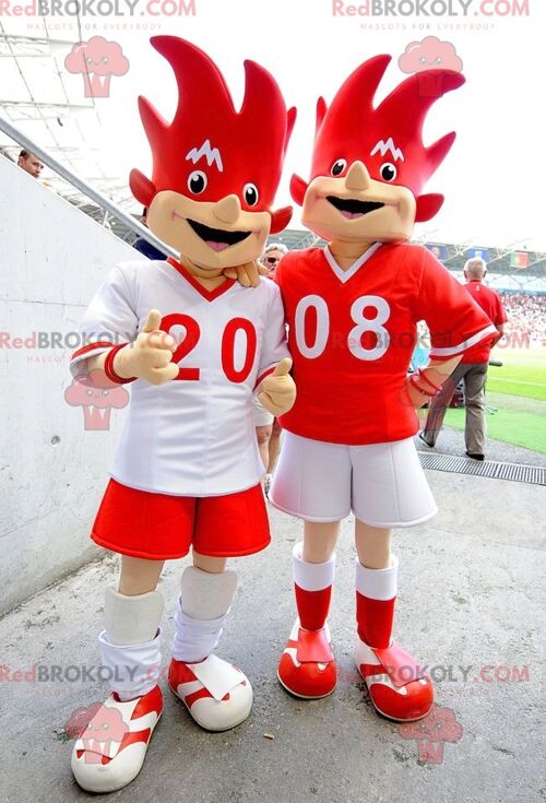 2 red and white euro 2008 REDBROKOLY mascots - Trix and Flix , REDBROKO__0993
