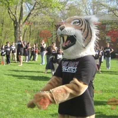 Very realistic white and black brown tiger REDBROKOLY mascot , REDBROKO__0995