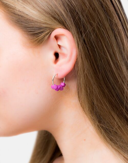 Cubo Mini Silver Hoop Earrings - Pink