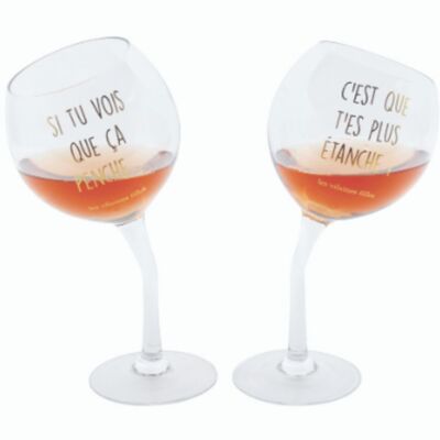 Set of 2 leaning glasses "if you see that it leans, it's because you're more watertight"