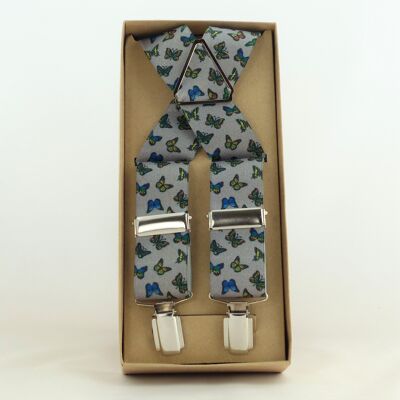 Elastic Suspenders Gray Butterflies