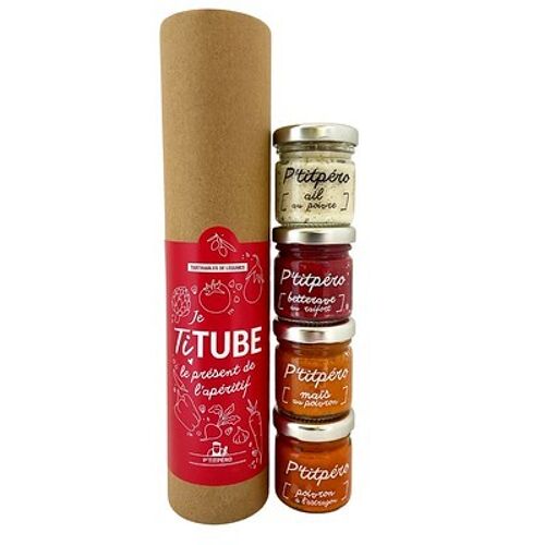 Coffret à tartiner │Pack 4 tartinables végétariens ▸ Je Titube P'titpéros ail, betterave, maïs poivron, poivron