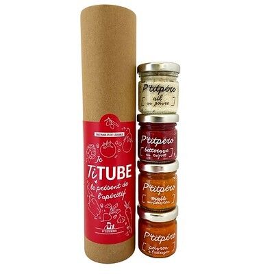 Caja para untar │Pack 4 untables vegetarianos ▸ Je Titube P'titpéros ajo, remolacha, maíz, pimiento, pimiento