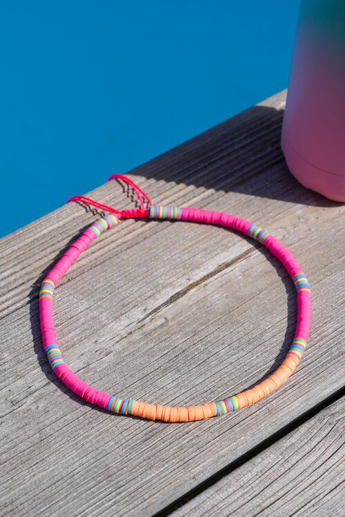 Heishi Necklace STAY WILD bead 6 mm - Pink orange combination