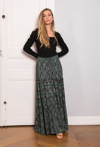 Long skirt printed with LUREX, embroidered with sequins and tightenable with cord 1