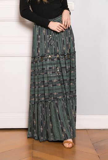 Long skirt printed with LUREX, embroidered with sequins and tightenable with cord 2