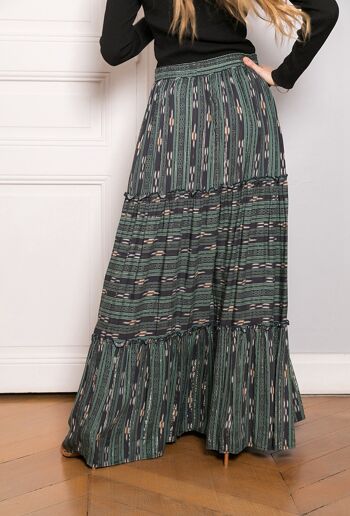 Long skirt printed with LUREX, embroidered with sequins and tightenable with cord 3