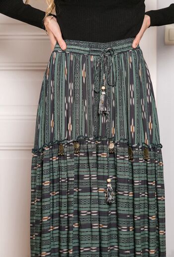 Long skirt printed with LUREX, embroidered with sequins and tightenable with cord 4